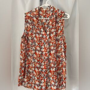 Pleione Floral Blouse - Orange and Blue
